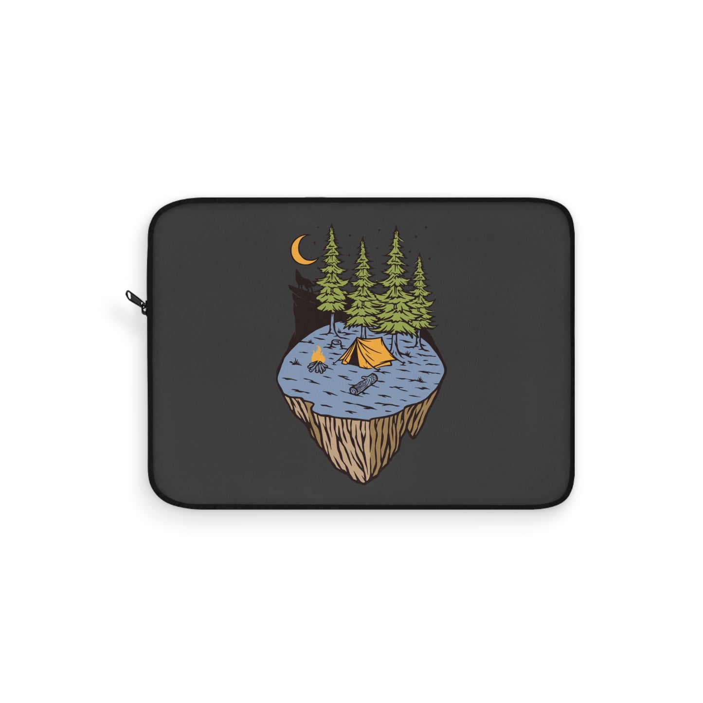 Floating Forest Night Laptop Sleeve with Camping Nature Illustration