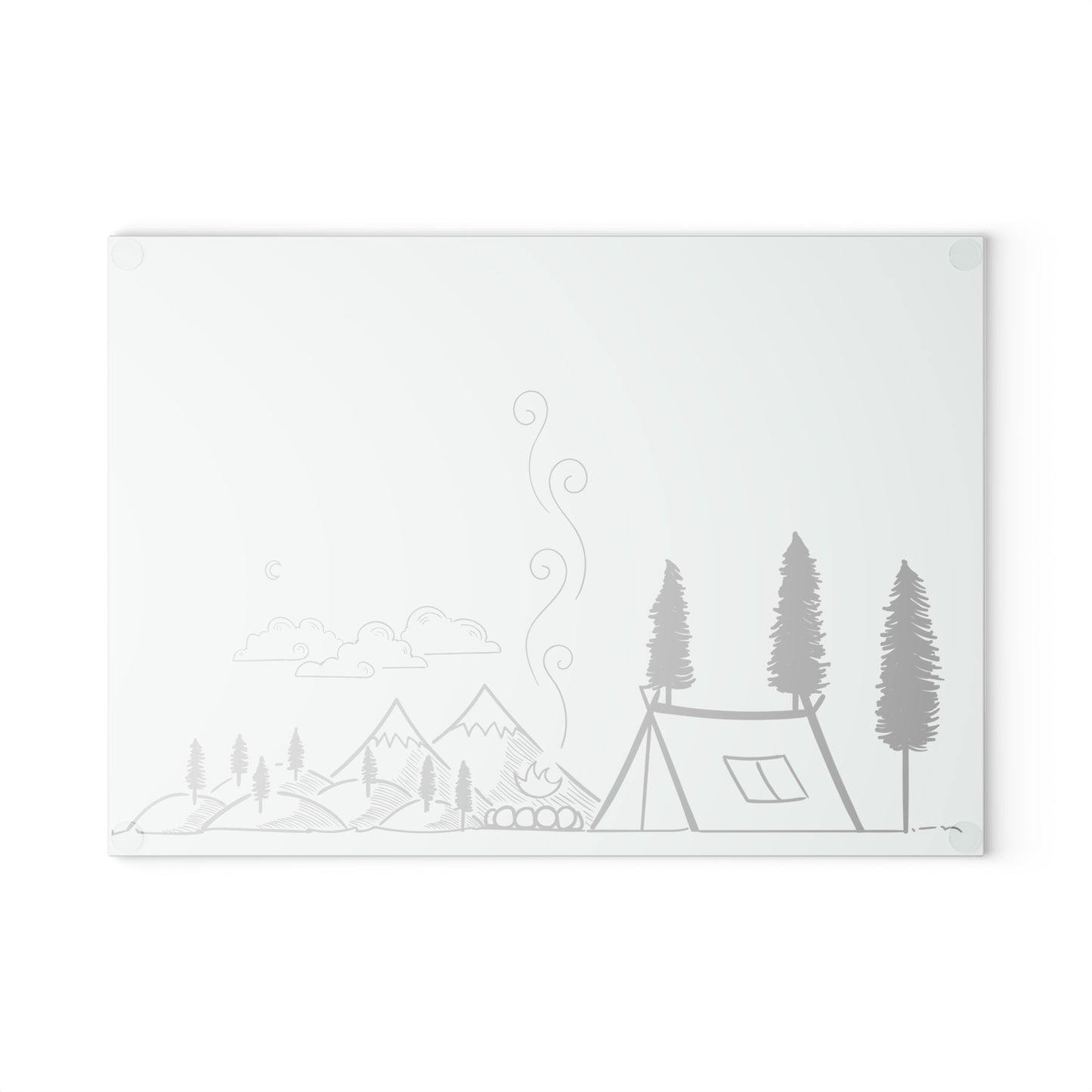 Camping Line Art Mouse Pad - Minimalist Nature Desk Mat, Tent Mountains Forest Illustration