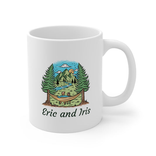 Personalized Hammock Mountain Mug - Custom Couple Names Nature Coffee Cup