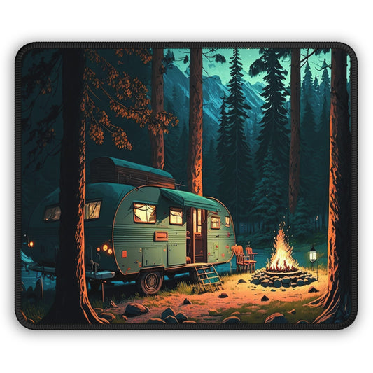 Forest Camping Trailer Mouse Pad - Cozy Nature Desk Decor with Warm Evening Vibes