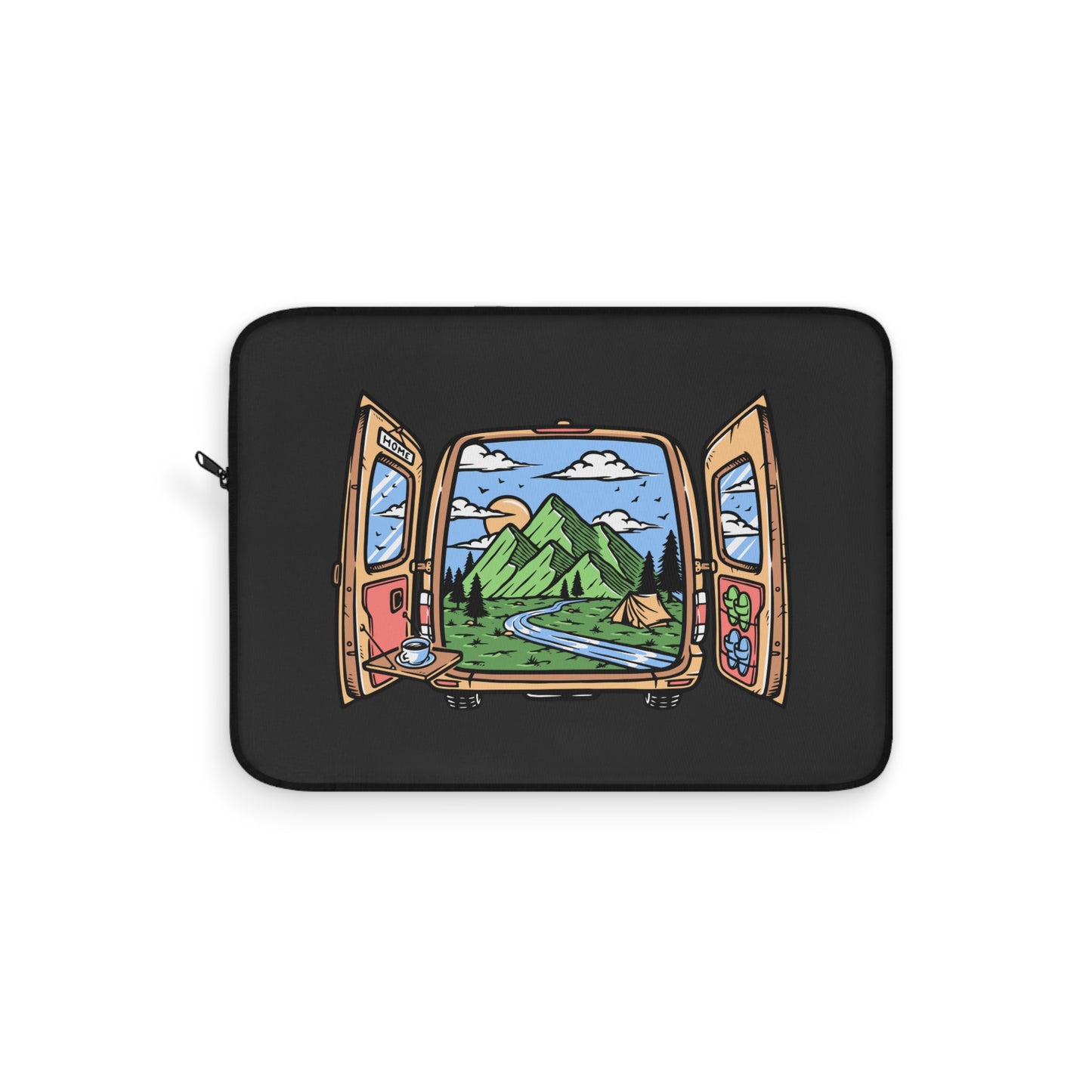 Van Life Laptop Sleeve - Camper Van Open Doors Mountain Design Protective Case for Digital Nomads & Road Trip Lovers