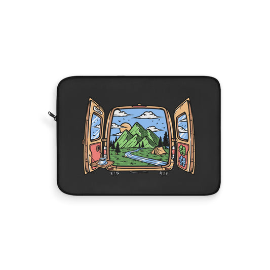 Van Life Laptop Sleeve - Camper Van Open Doors Mountain Design Protective Case for Digital Nomads & Road Trip Lovers