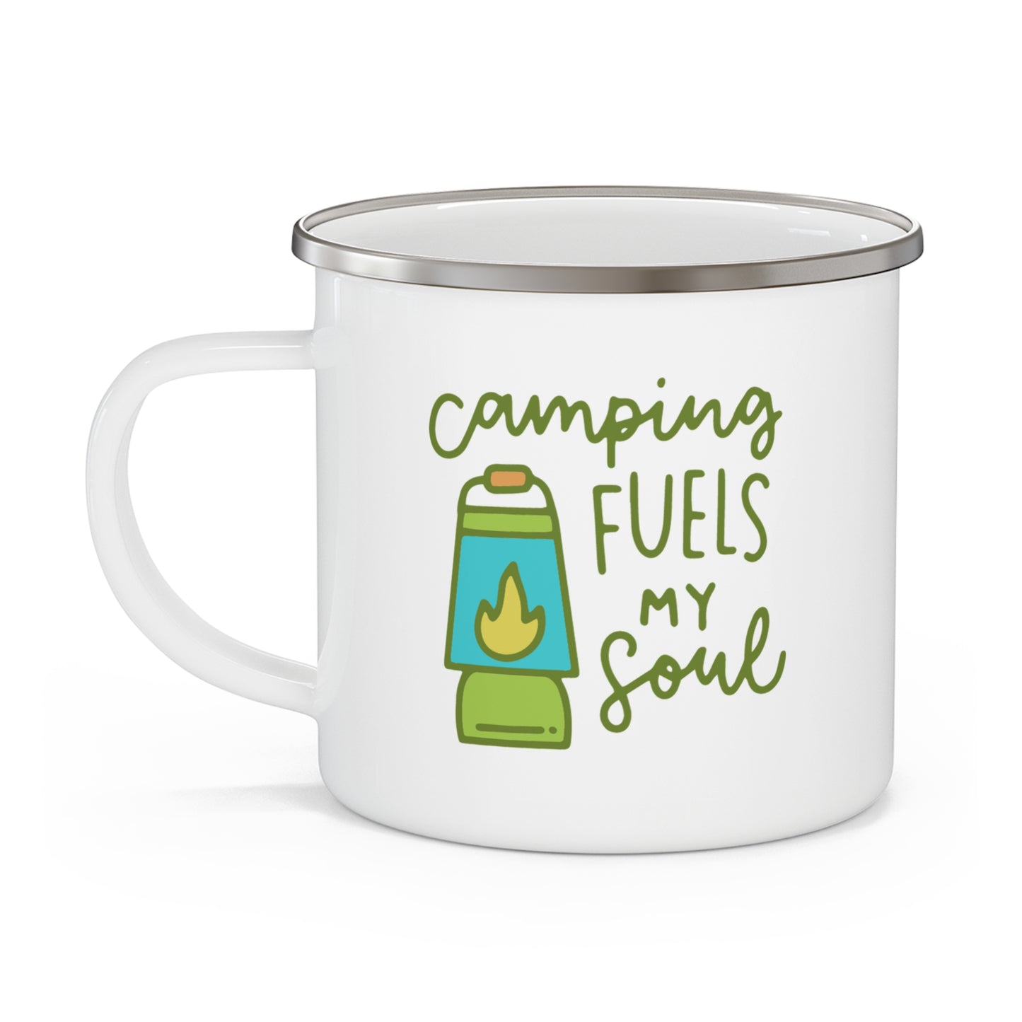 Camping Fuels My Soul Enamel Camping Mug - Lantern Campfire Coffee Mug, Outdoor Adventure Gift