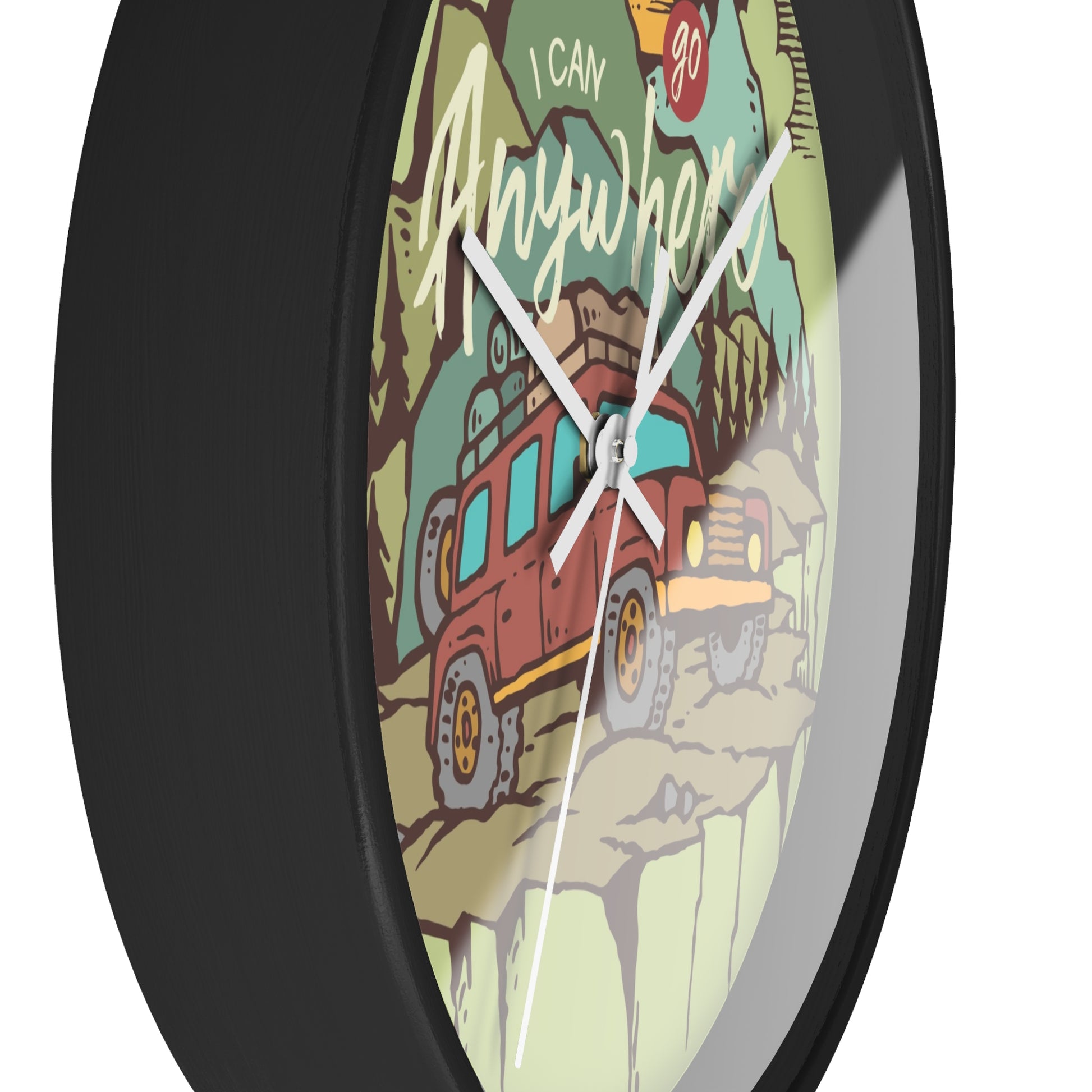 Plexiglass face detail of adventure wall clock - side view