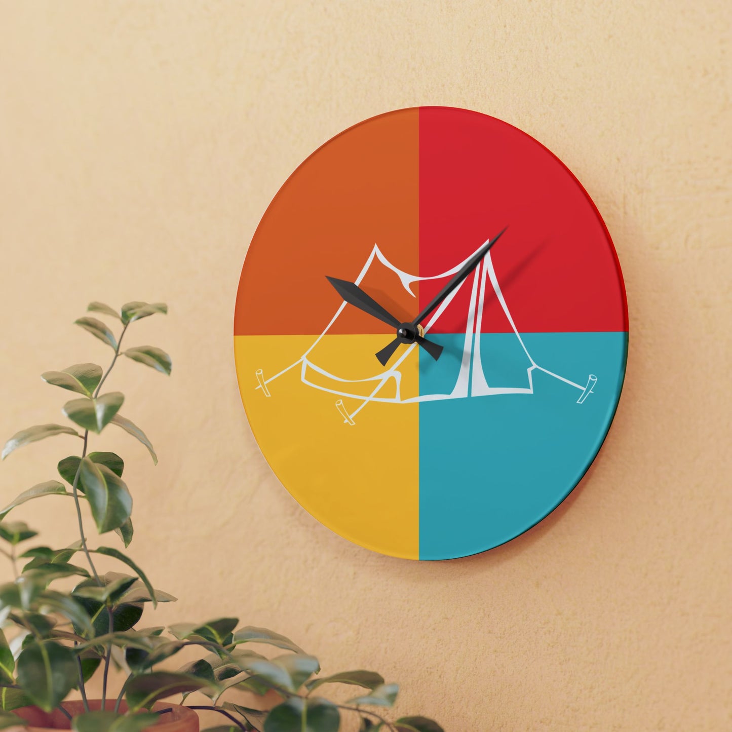 Minimal Camping Acrylic Wall Clock - Modern Color Block Nature Home Decor