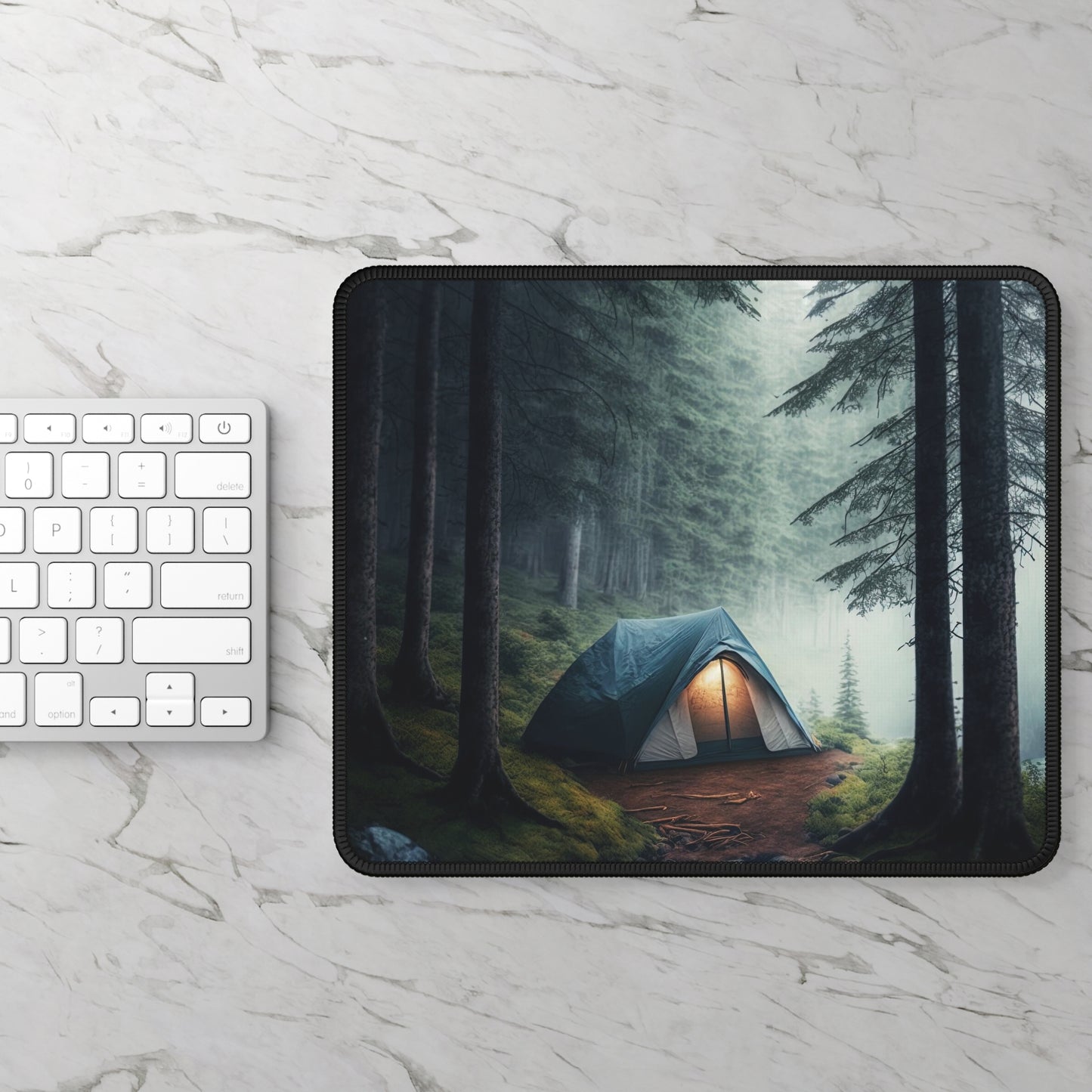 Misty Forest Camping Mouse Pad - Cozy Nature Desk Decor with Calm Outdoor Atmosphere