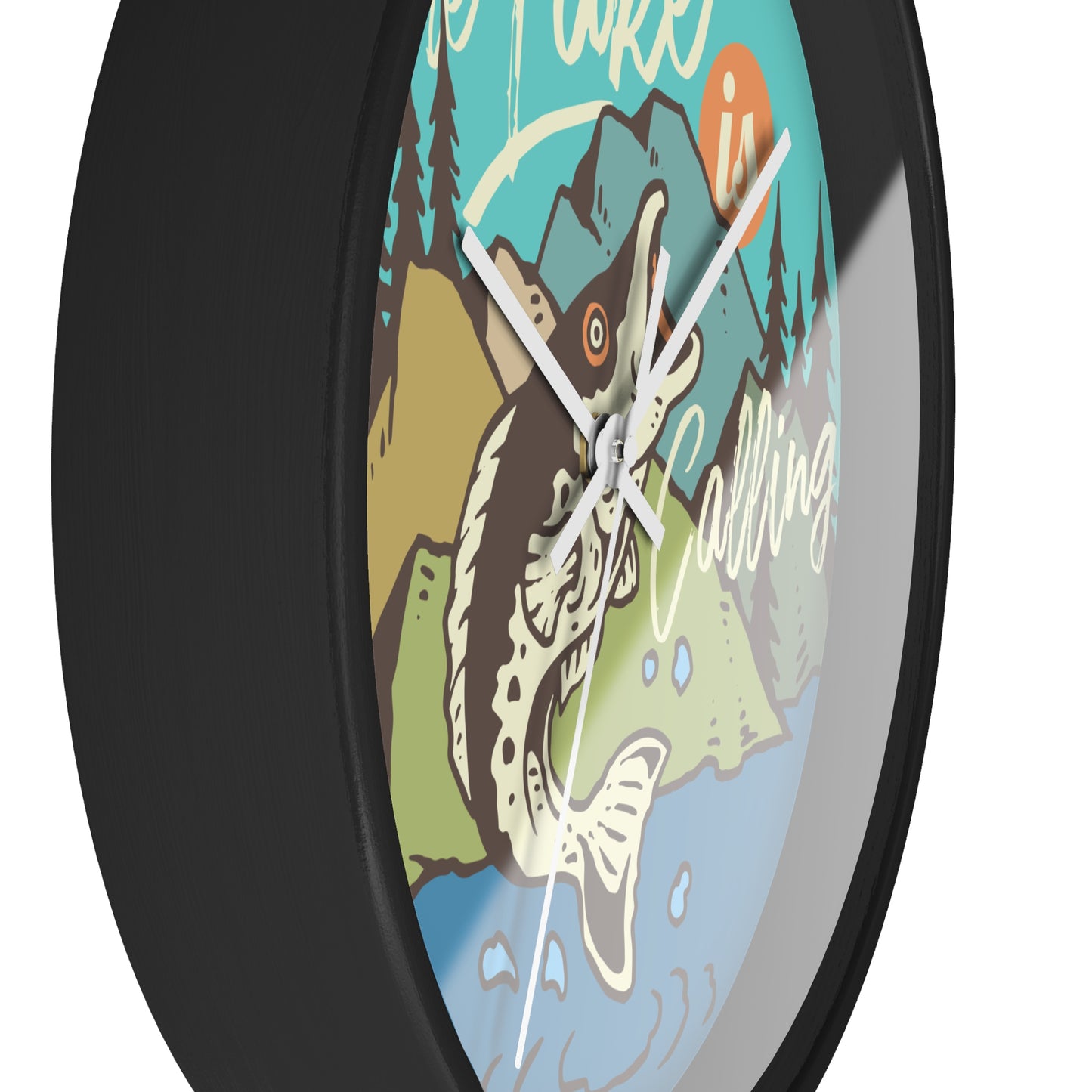 The Lake Is Calling Wall Clock - Cozy Nature Home Decor with Fishing Illustration