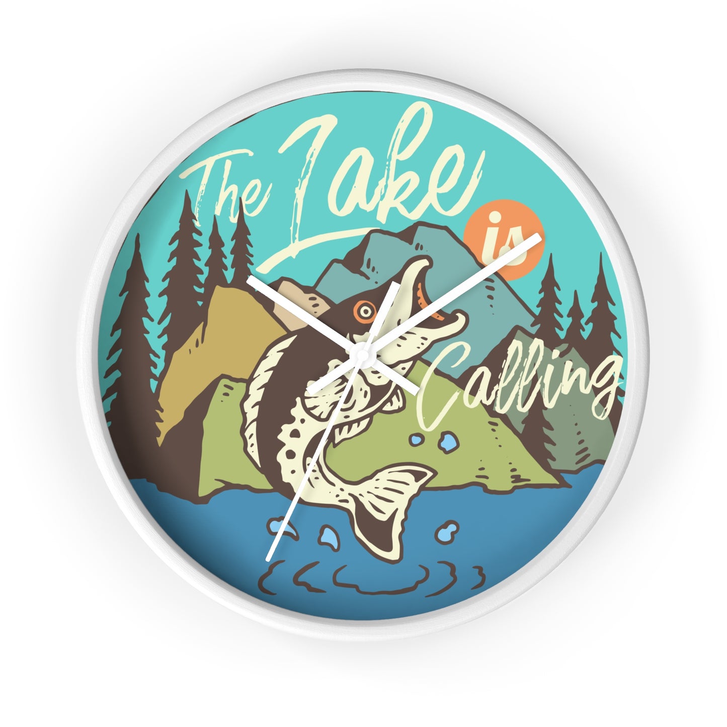 The Lake Is Calling Wall Clock - Cozy Nature Home Decor with Fishing Illustration