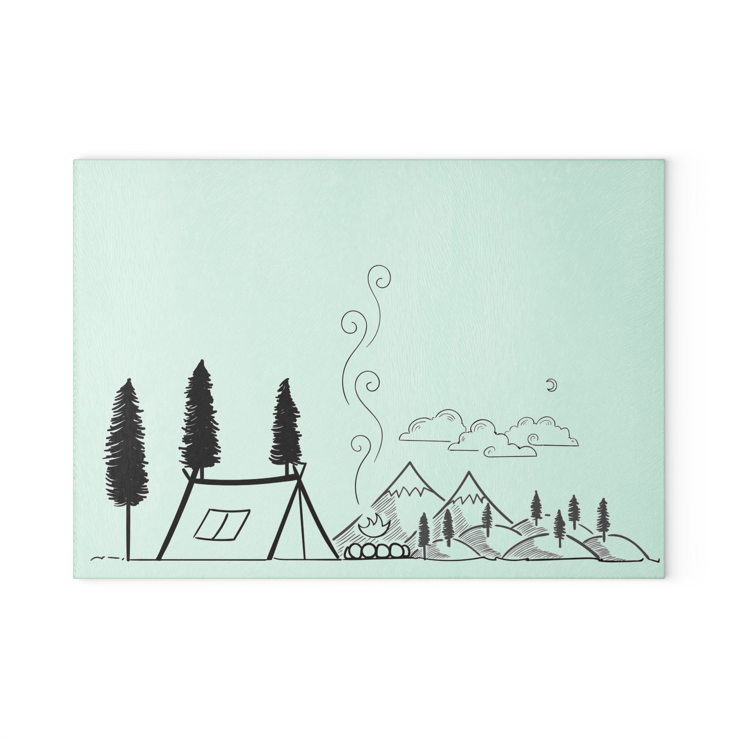 Camping Line Art Mouse Pad - Minimalist Nature Desk Mat, Tent Mountains Forest Illustration
