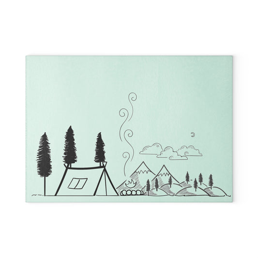 Camping Line Art Mouse Pad - Minimalist Nature Desk Mat, Tent Mountains Forest Illustration