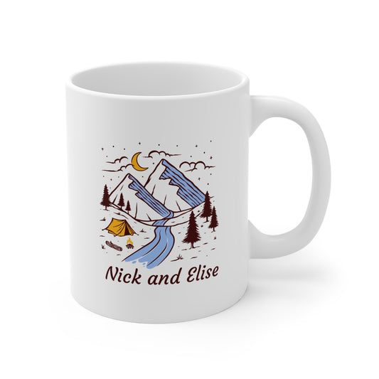 Personalized Couple Camping Mug - Custom Names Mountain River Night Coffee Cup