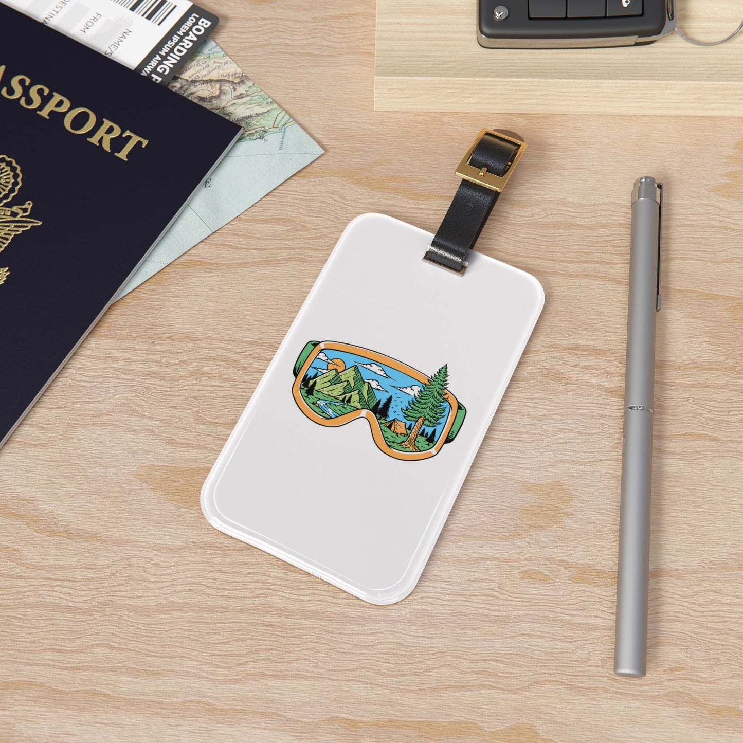 Mountain View Goggles Luggage Tag with Outdoor Adventure Design