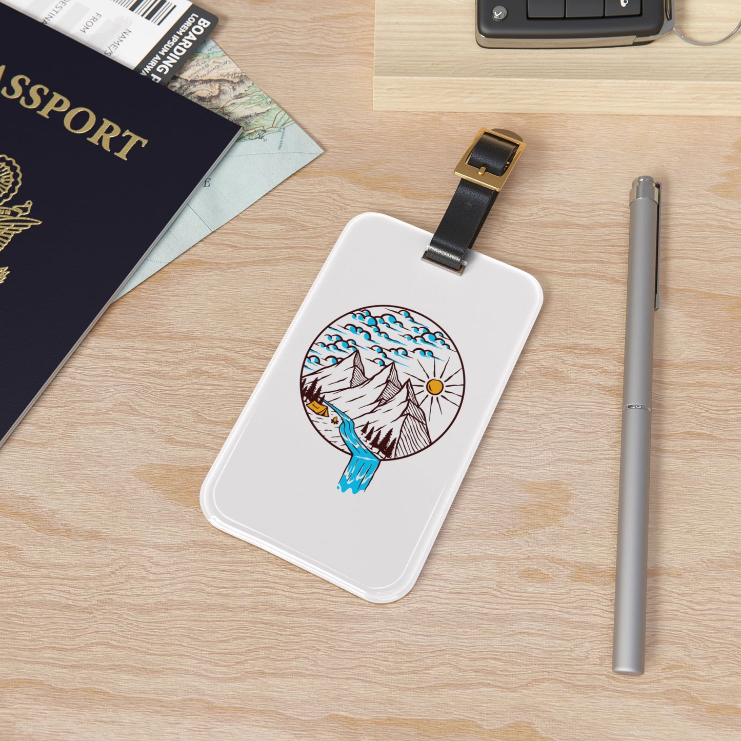 Mountain River Luggage Tag - Nature Landscape Travel Tag for Hiking, Camping & Adventure Trips