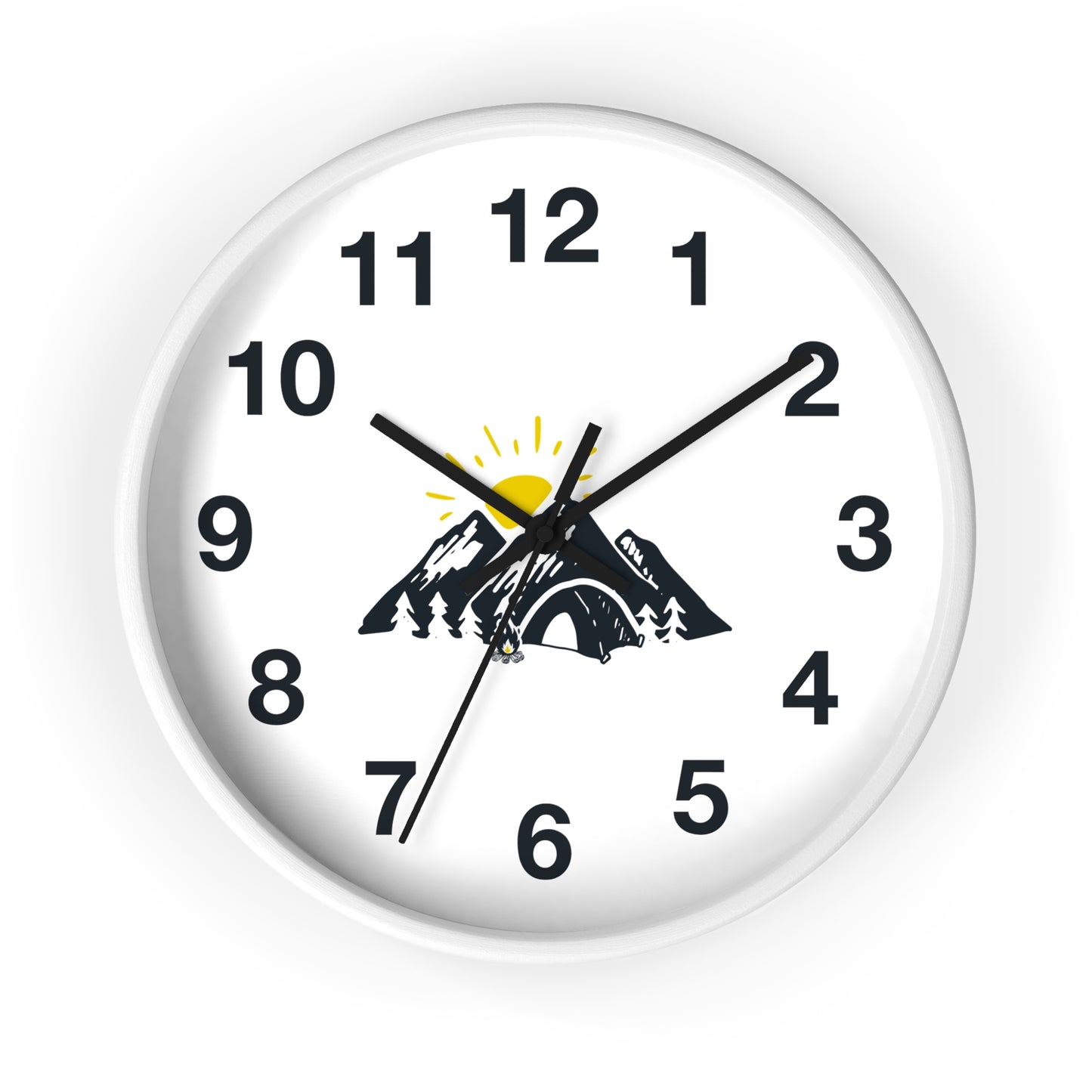 Mountain Camping Wall Clock - Sunrise Tent Design, Minimal Nature Home Decor