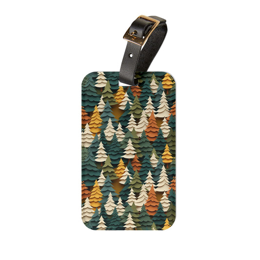 Forest Pattern Luggage Tag with Minimal Nature Tree Design