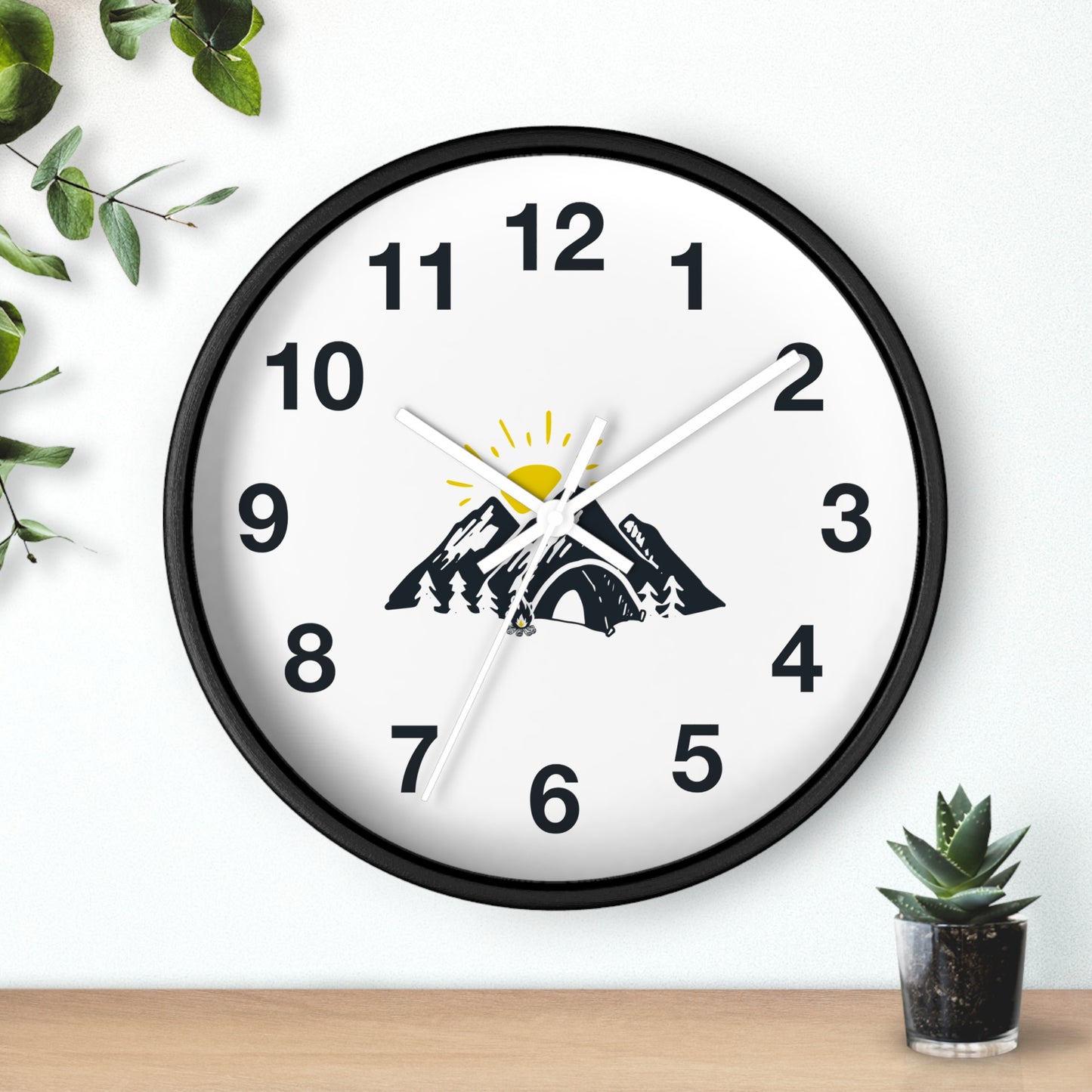 Mountain Camping Wall Clock - Sunrise Tent Design, Minimal Nature Home Decor