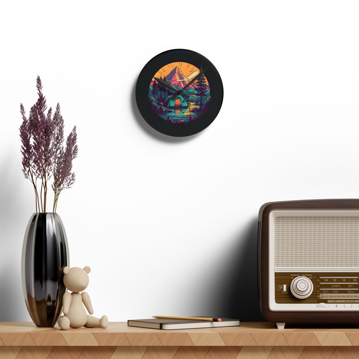 Acrylic Mountain Wall Clock - Modern Nature Home Decor with Scenic Landscape Art