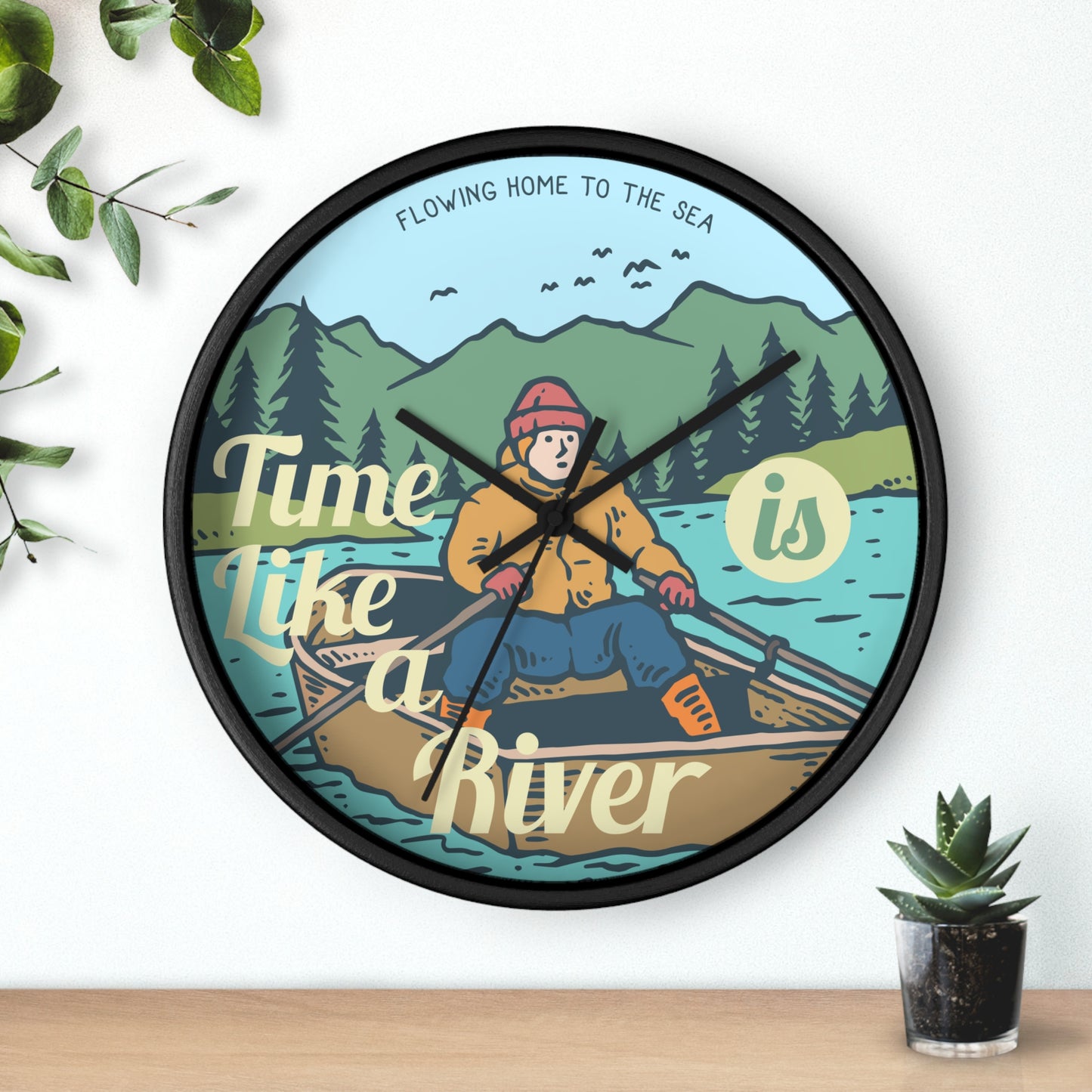 Time Is Like a River Wall Clock - Cozy Nature Home Decor with Calm Outdoor Illustration