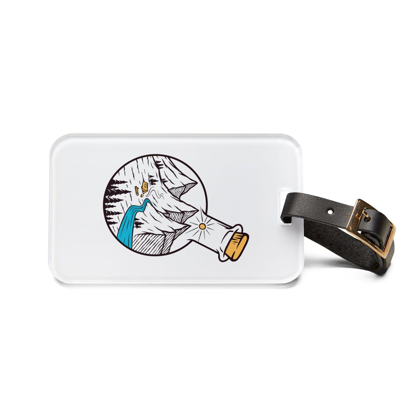 Nature in a Bottle Luggage Tag - Mountain Camping Travel Tag for Adventure Lovers