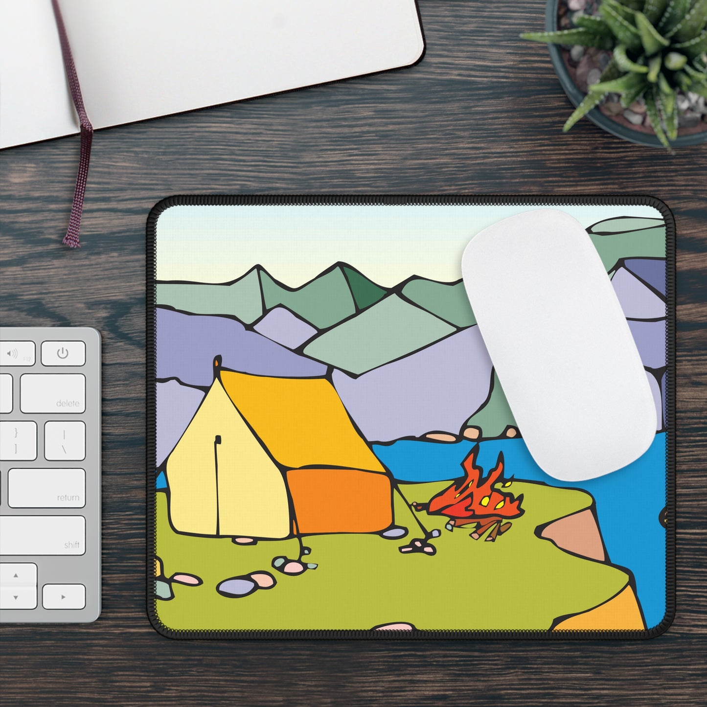 Lakeside Camping Mouse Pad - Cozy Nature Desk Decor with Calm Outdoor Scene