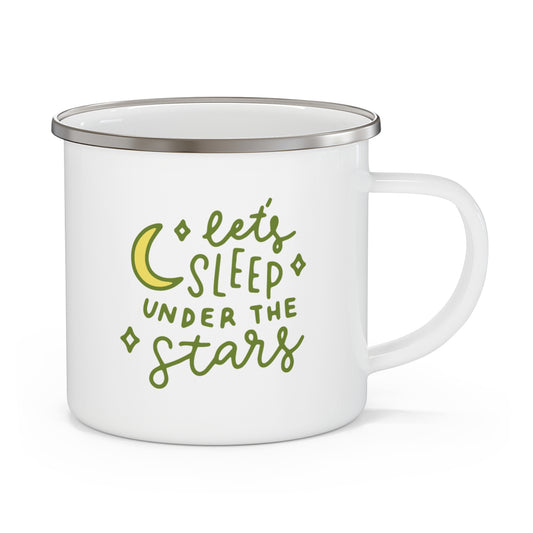 "Let’s Sleep Under the Stars" Camping Mug – Enamel 12oz Cup for Outdoor Lovers