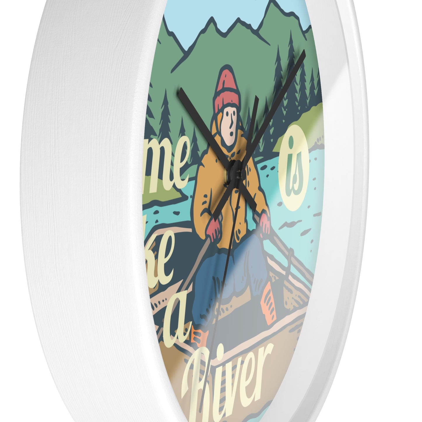 Time Is Like a River Wall Clock - Cozy Nature Home Decor with Calm Outdoor Illustration