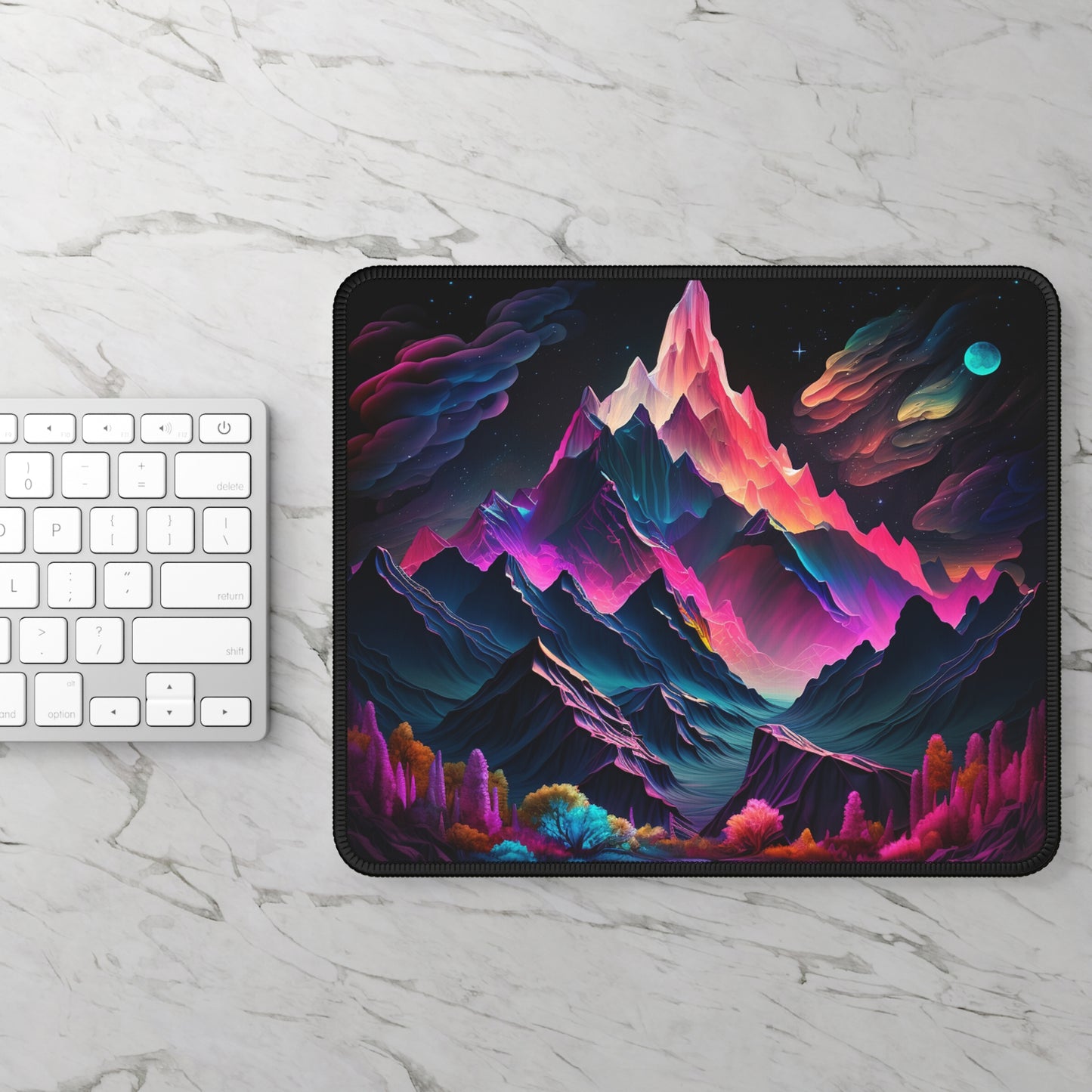 Dreamy Mountain Night Mouse Pad - Cozy Nature Desk Decor with Colorful Fantasy Landscape