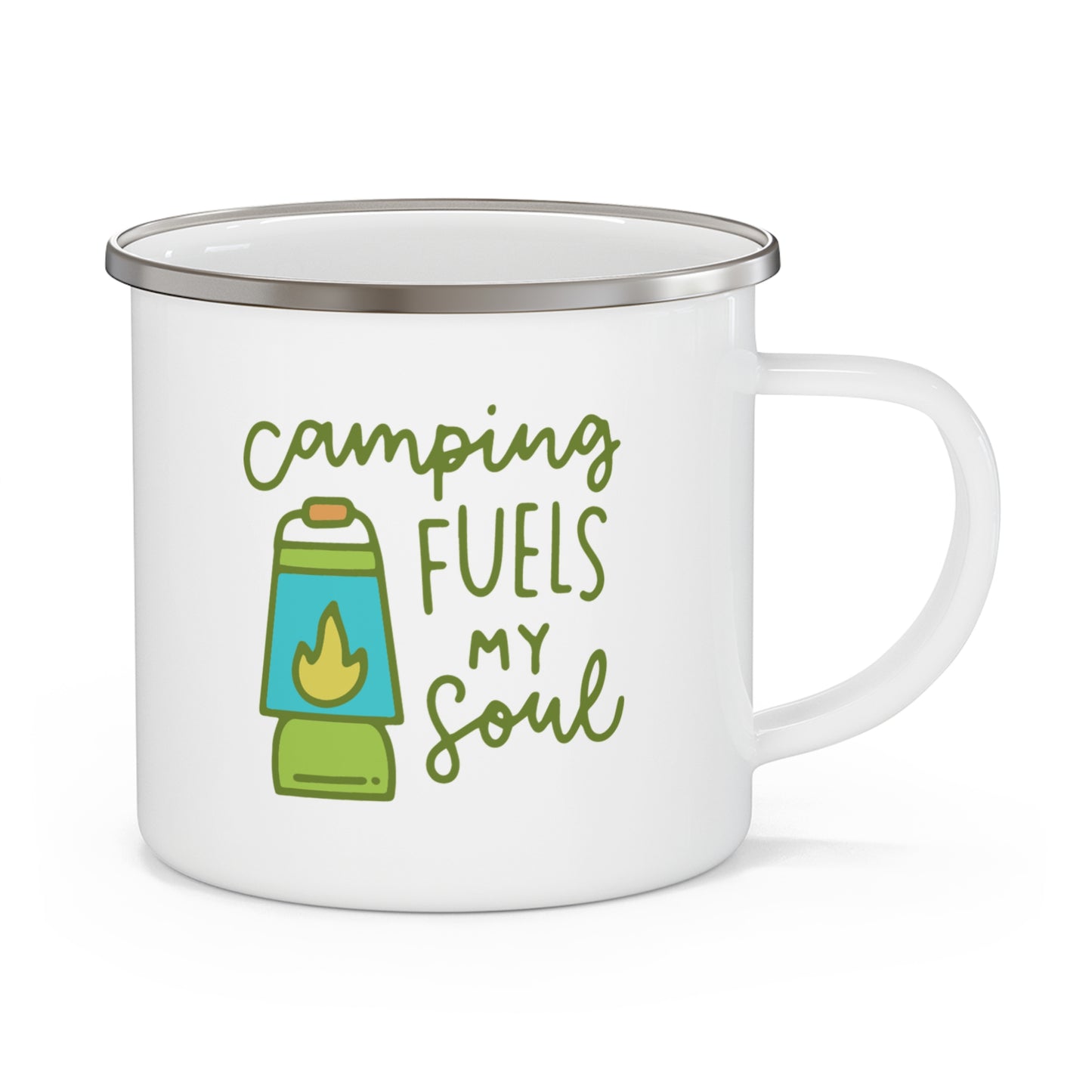 Camping Fuels My Soul Enamel Camping Mug - Lantern Campfire Coffee Mug, Outdoor Adventure Gift