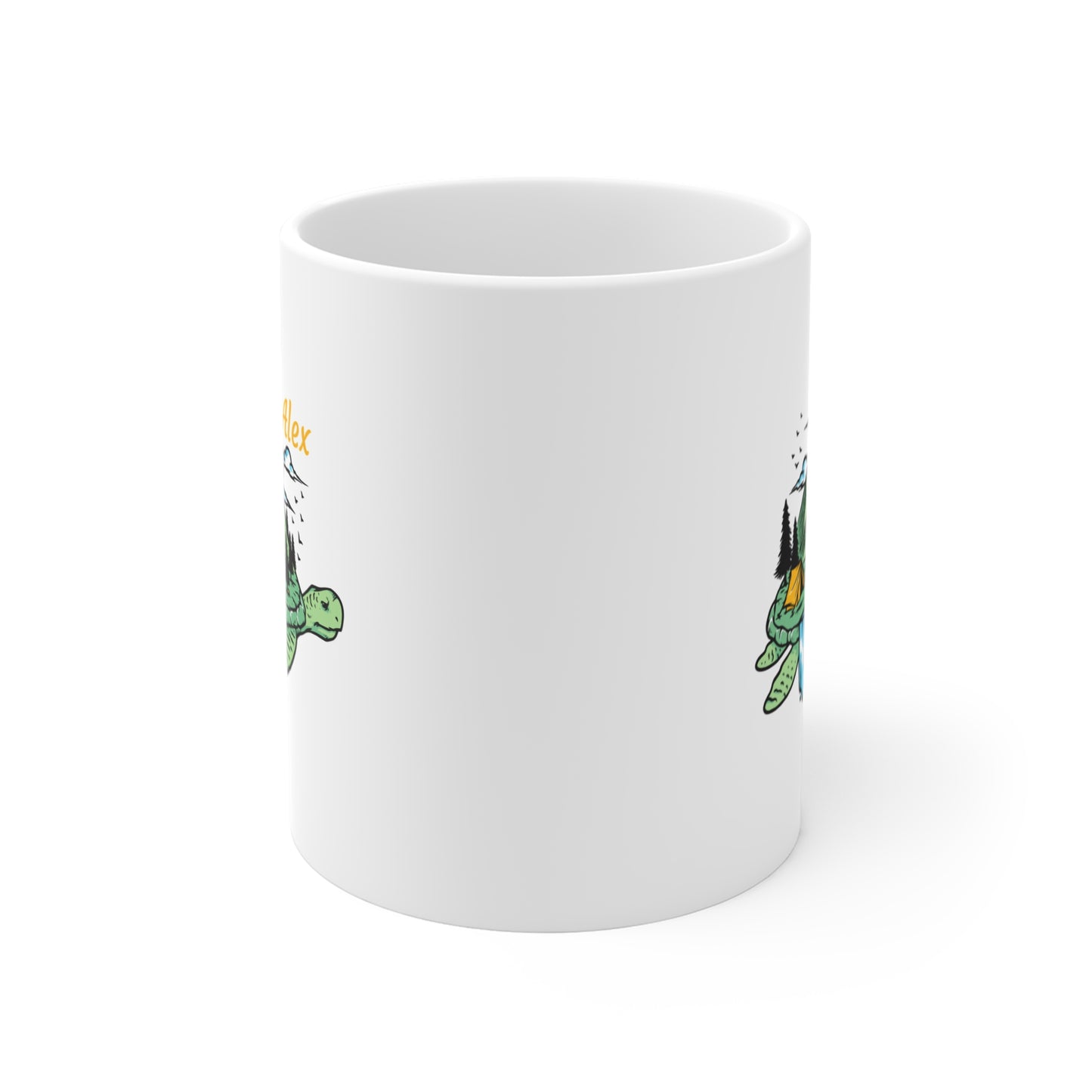 Personalized Turtle Nature Mug - Custom Name Mountain & River Illustration Coffee Cup
