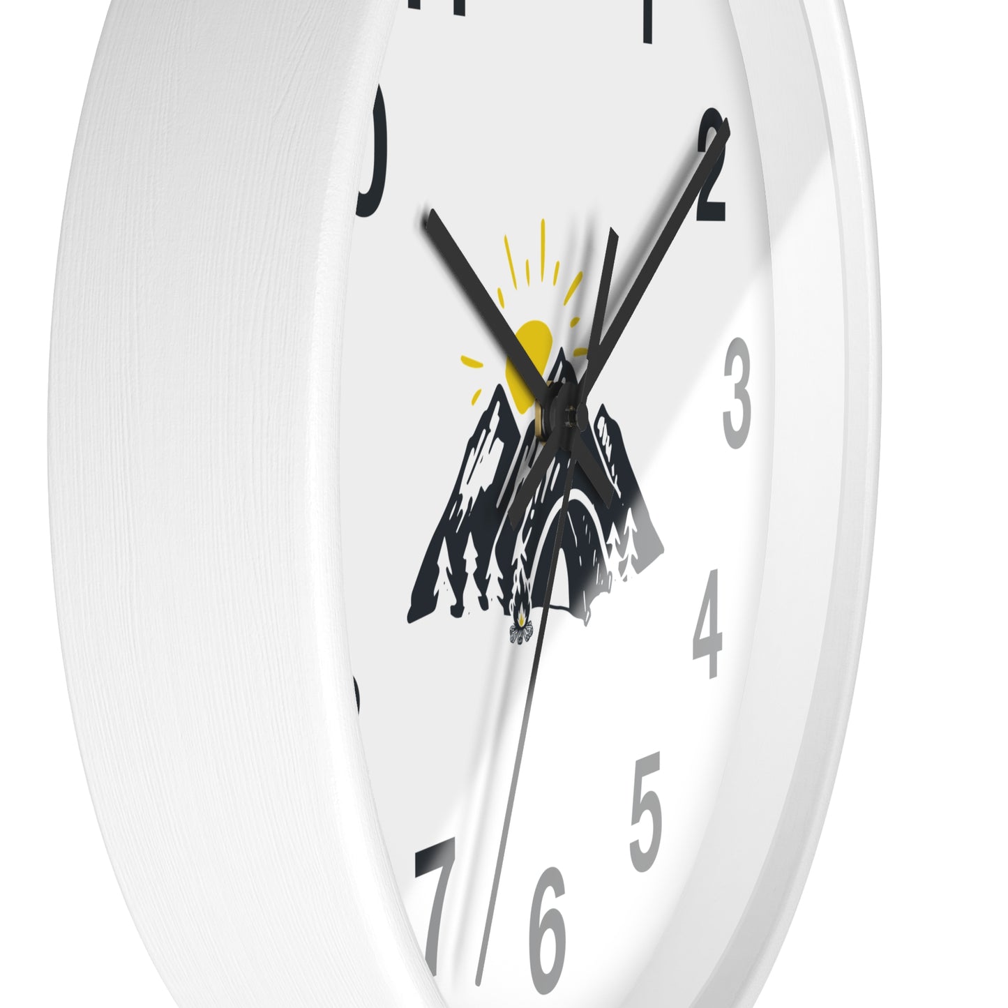 Mountain Camping Wall Clock - Sunrise Tent Design, Minimal Nature Home Decor