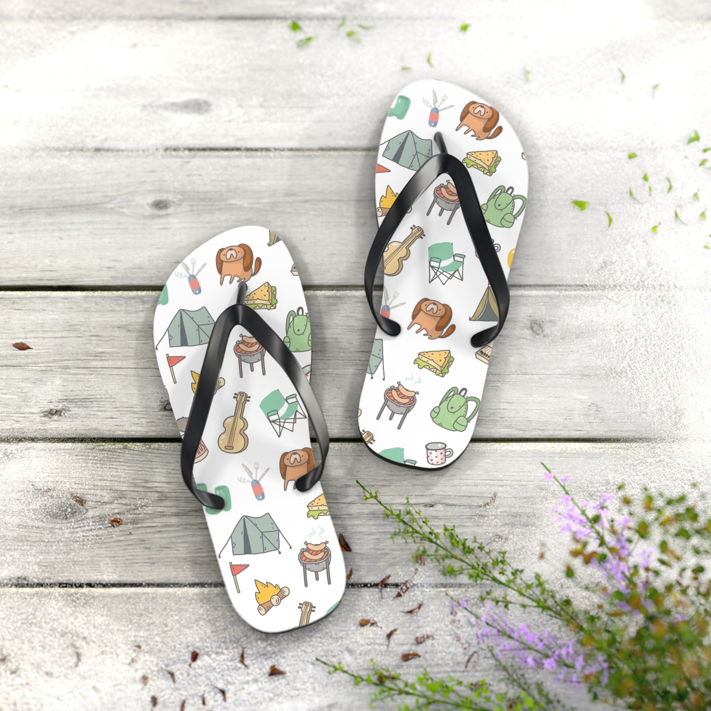 Funny Camping Flip Flops - Outdoor Adventure Sandals, Campsite Flip-Flops, Hiking Footwear, Summer Beach Shoes, Camping Gift