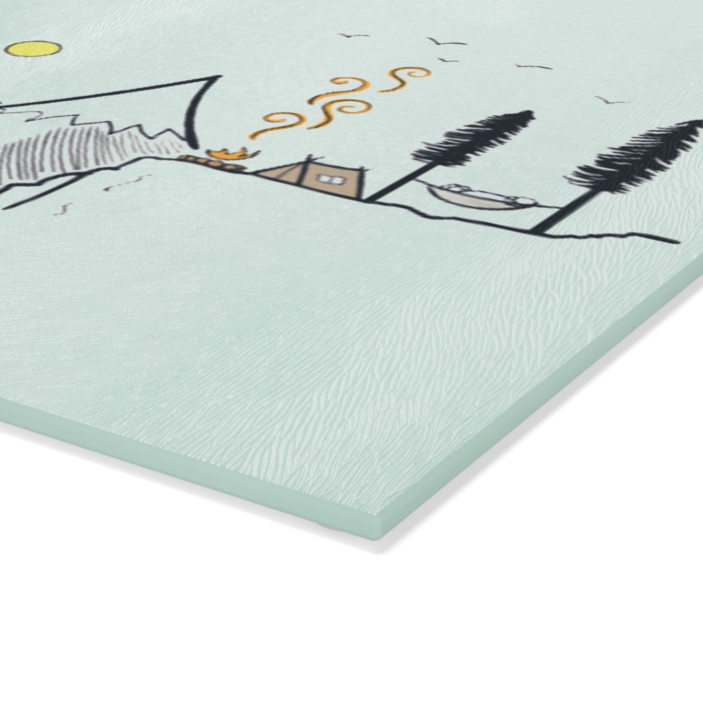 Cozy Mountain Landscape Glass Cutting Board - Calm Nature & Cabin Kitchen Board for Outdoor Lovers