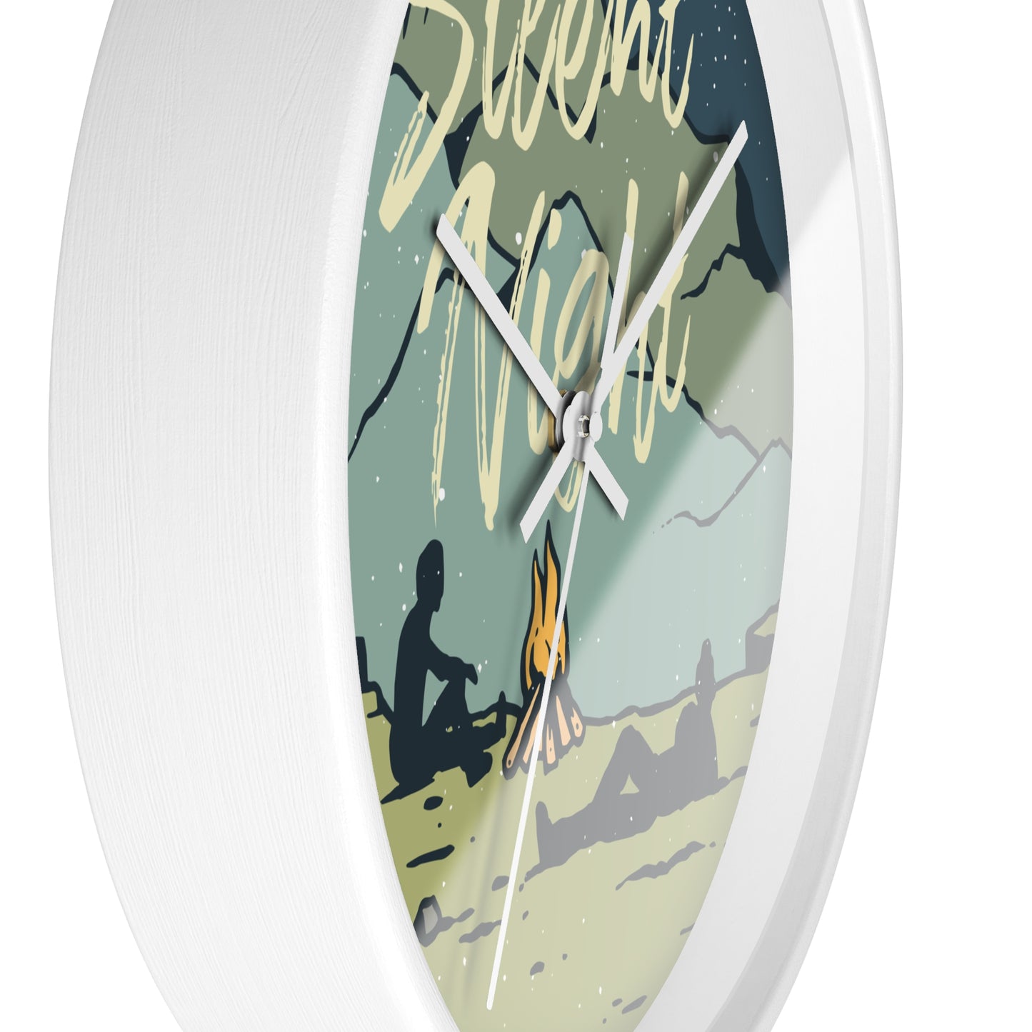 Silent Night Wall Clock - Cozy Nature Home Decor with Campfire and Mountain Scene