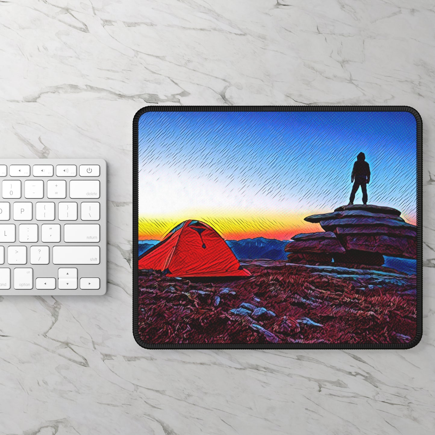 Mountain Camp Sunrise Mouse Pad - Cozy Nature Desk Decor Inspired by Freedom and Stillness