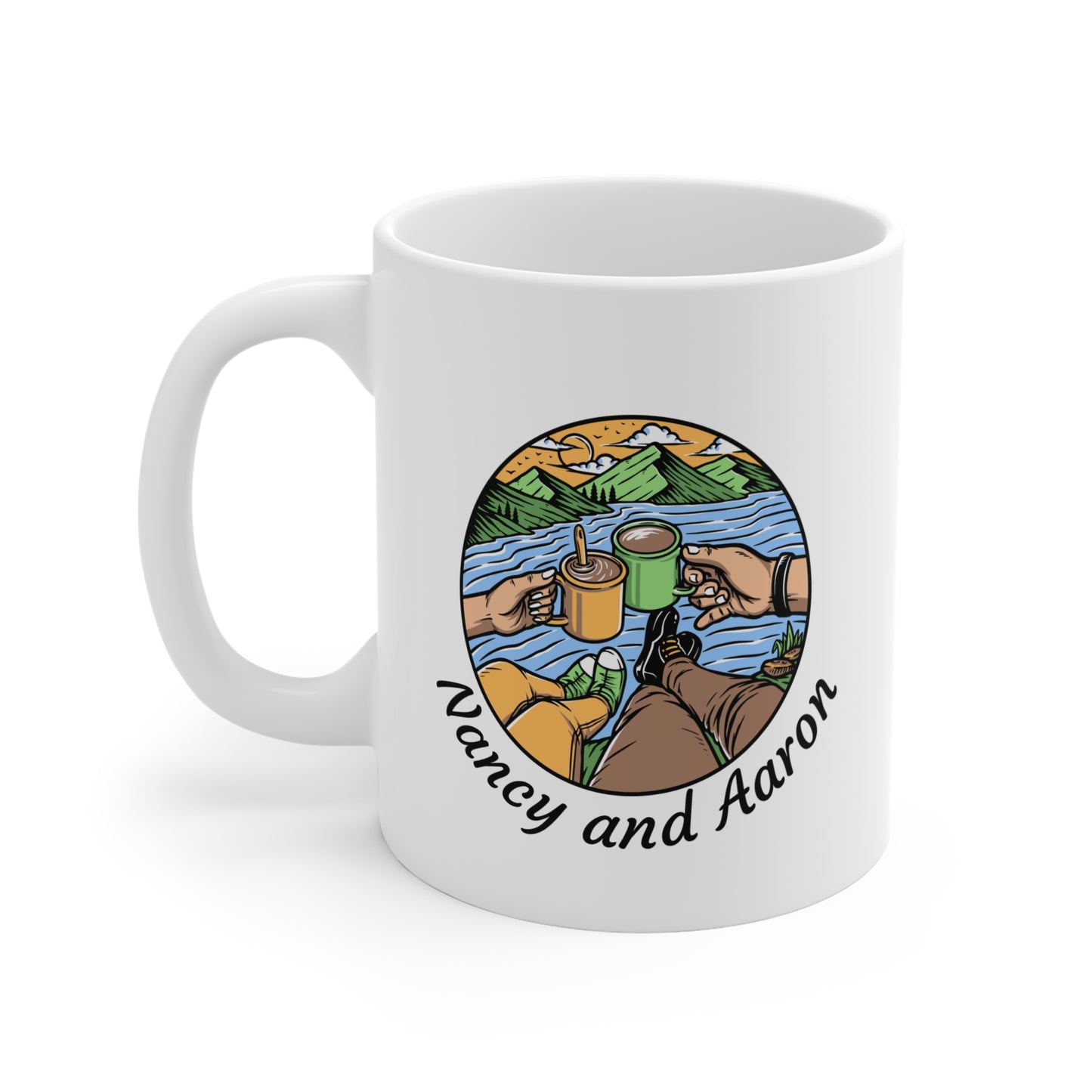Personalized Travel Cheers Mug - Custom Couple Names Adventure Coffee Cup