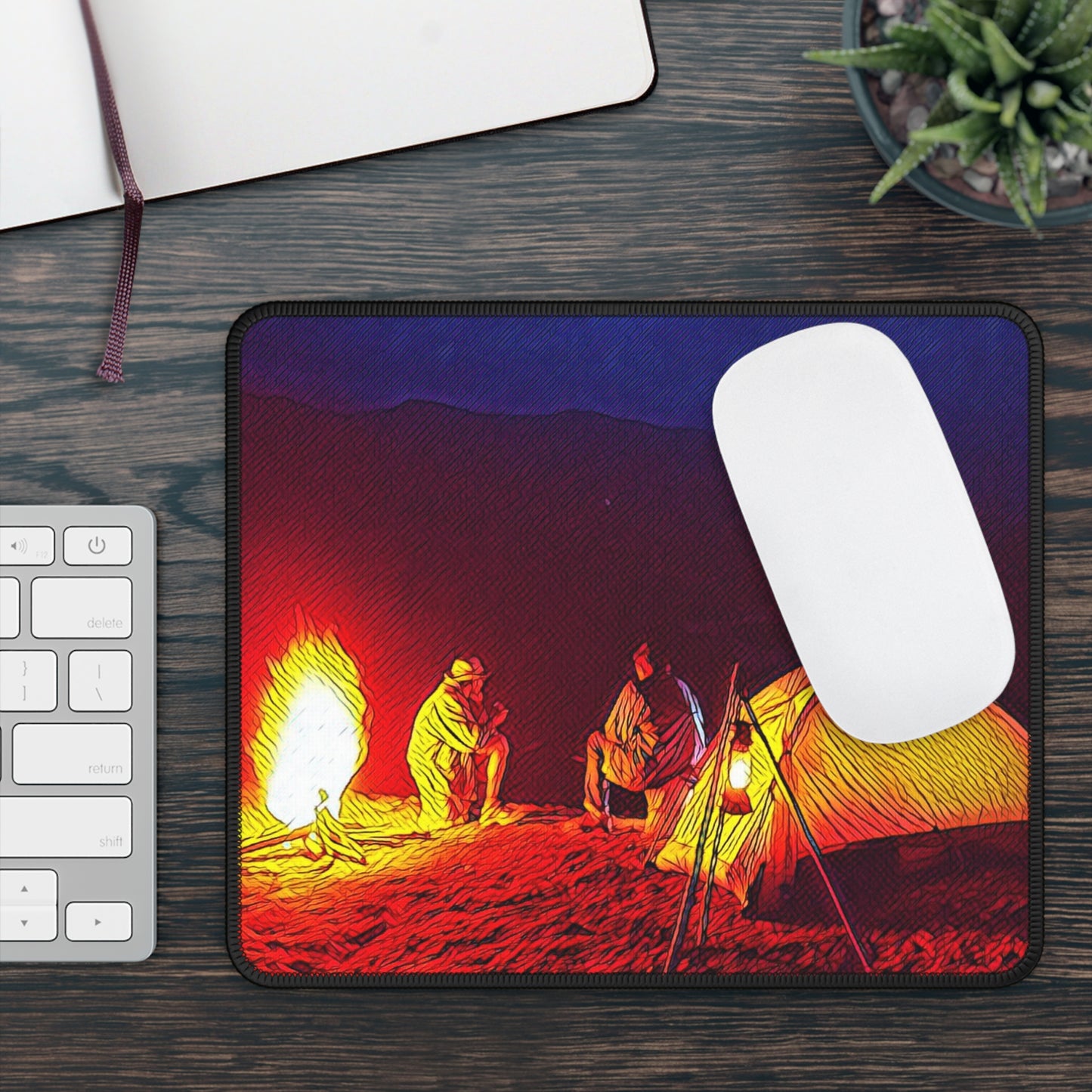 Night Campfire Camping Mouse Pad - Cozy Nature Desk Decor with Warm Outdoor Atmosphere