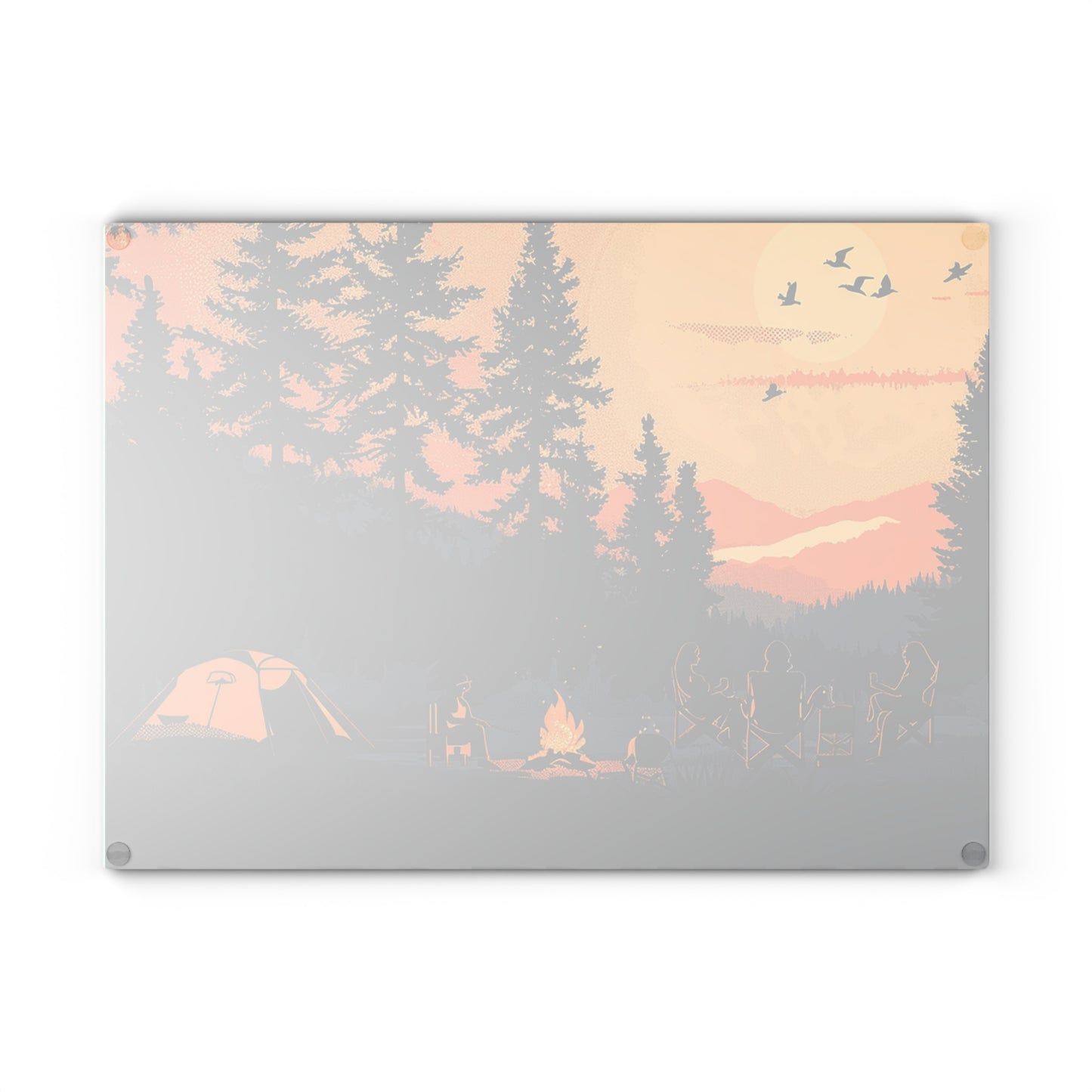 Camping Sunset Glass Cutting Board - Forest Campfire Kitchen Board, Outdoor Adventure Kitchen Decor