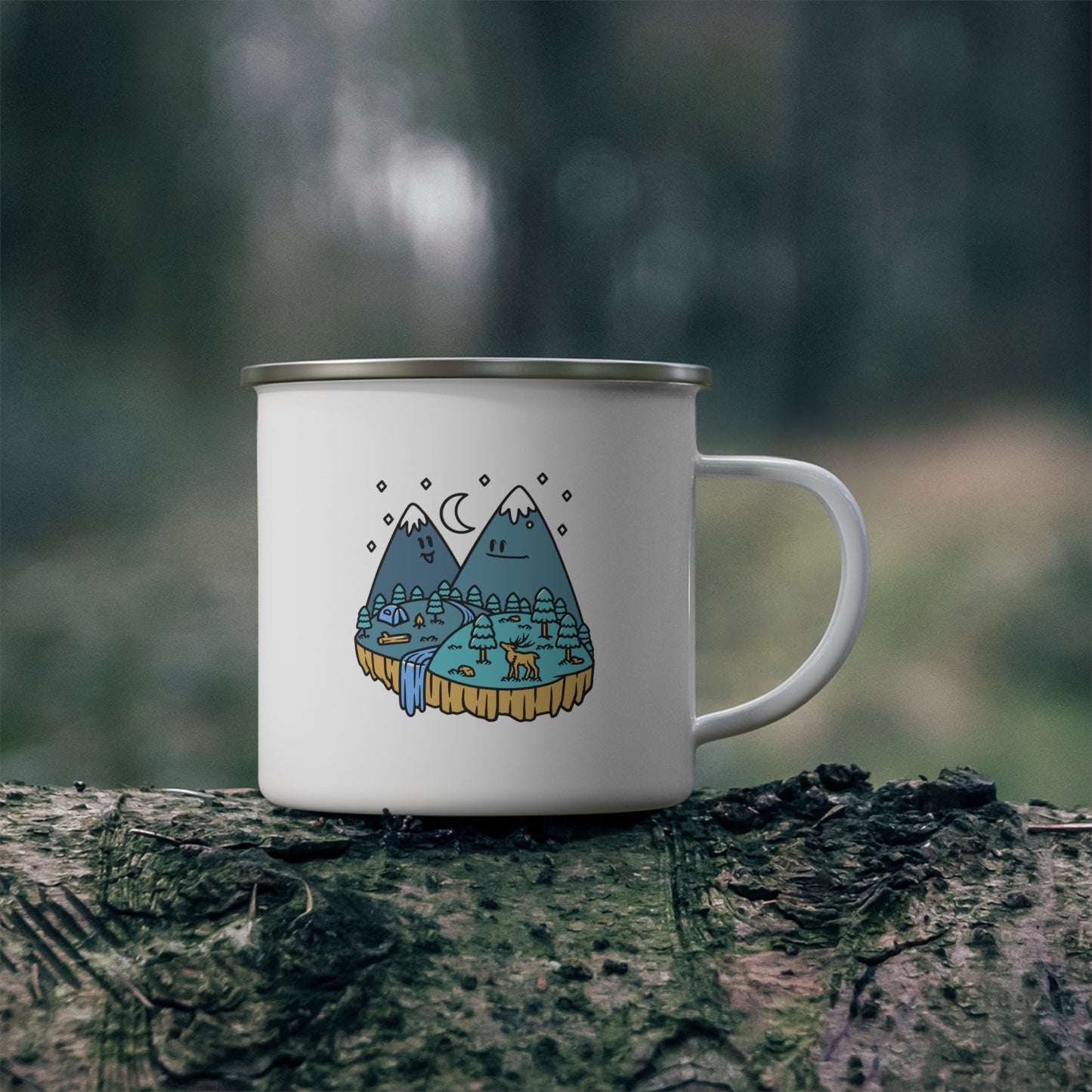 Cute Mountain Enamel Camping Mug - Cozy Night Camp Coffee Mug for Nature Lovers & Outdoor Adventures