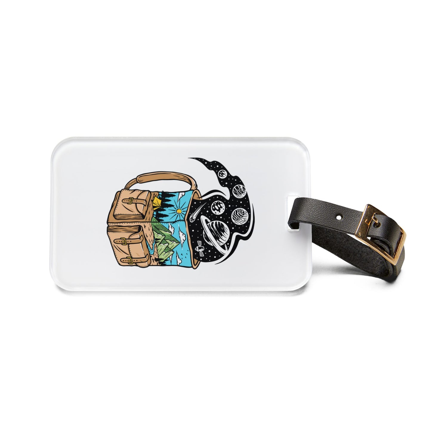 Adventure Backpack Luggage Tag - Travel Bag Tag with Night Sky & Mountain Illustration for Explorers