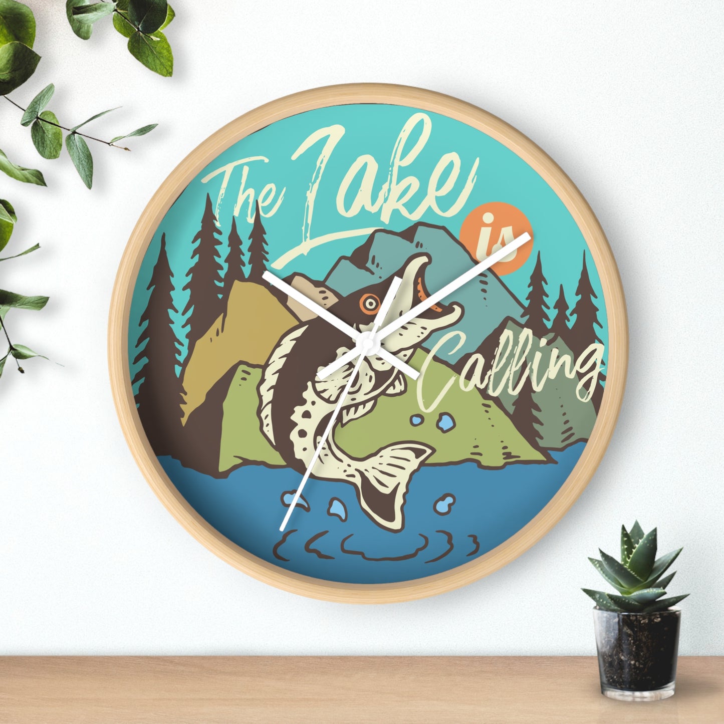 The Lake Is Calling Wall Clock - Cozy Nature Home Decor with Fishing Illustration