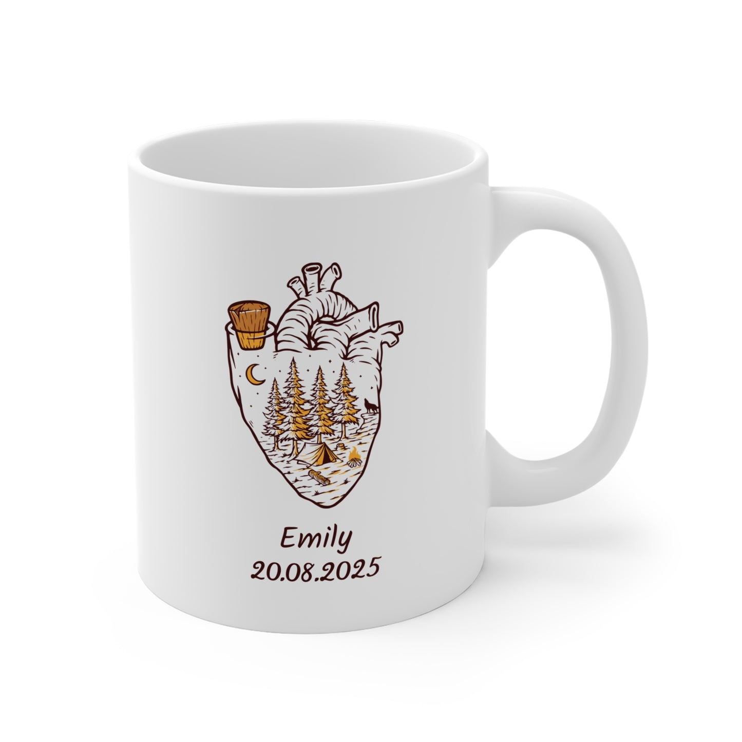 Personalized Anatomical Heart Forest Mug - Custom Name & Date Nature Illustration Coffee Cup
