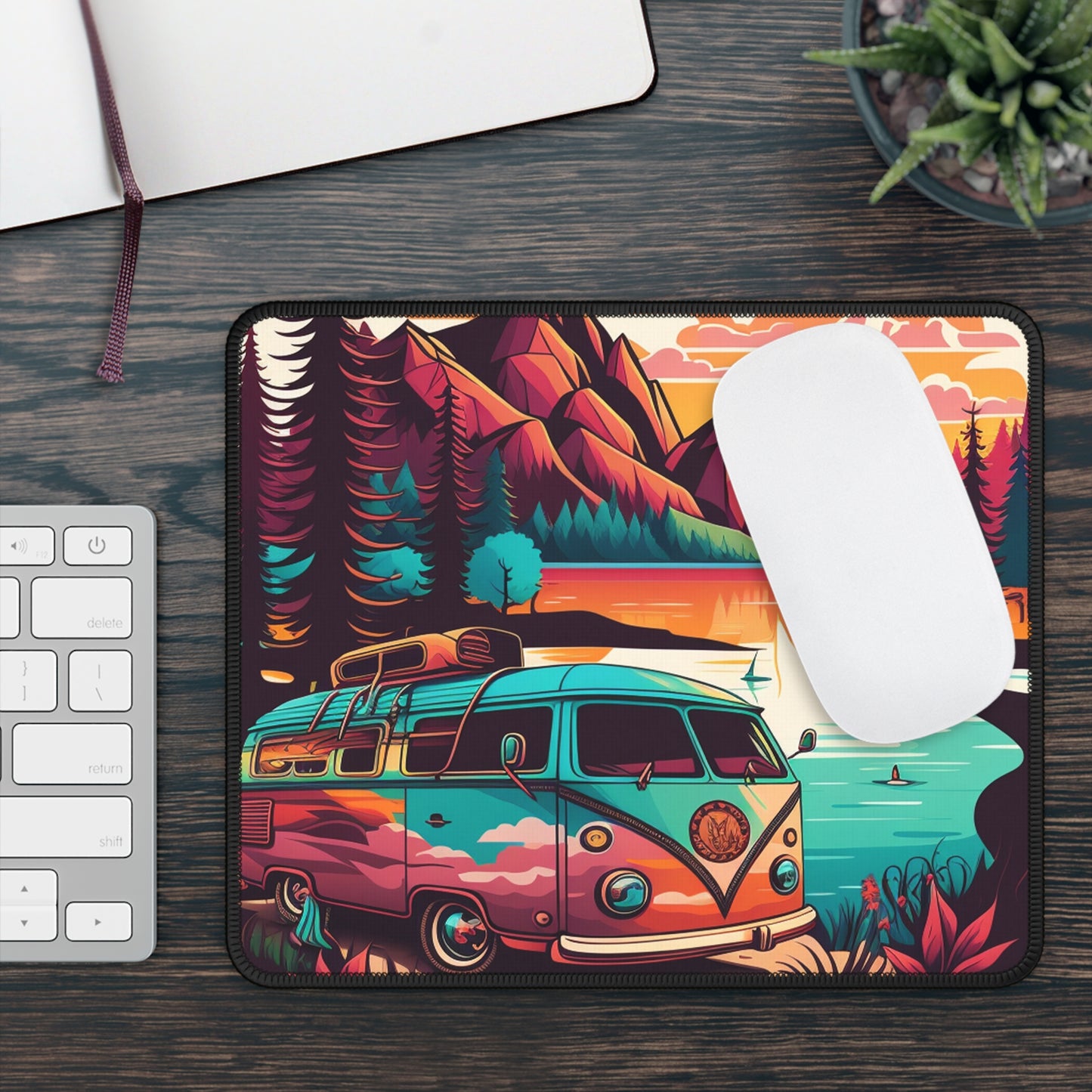 Van Life Lake Sunset Mouse Pad - Cozy Nature Desk Decor with Travel and Freedom Feel