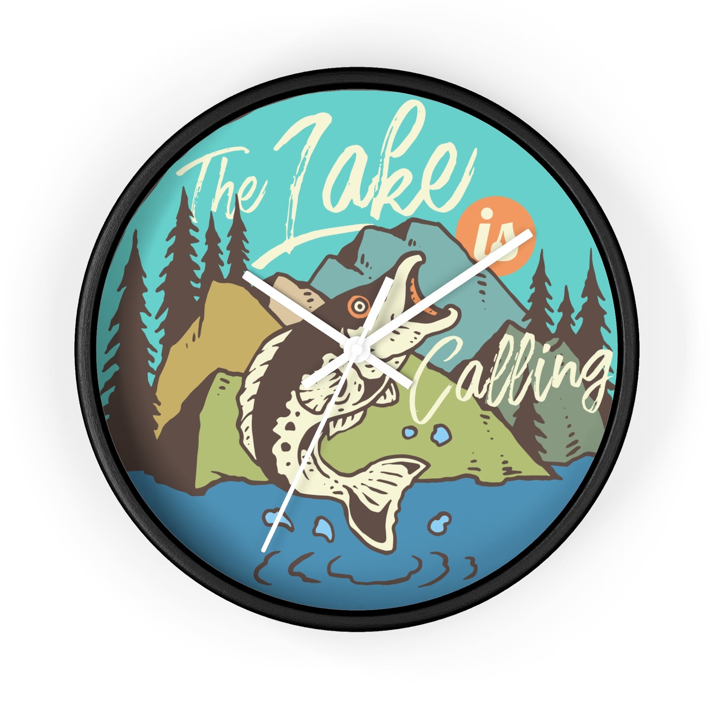 The Lake Is Calling Wall Clock - Cozy Nature Home Decor with Fishing Illustration