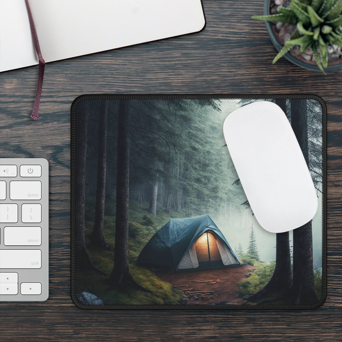 Misty Forest Camping Mouse Pad - Cozy Nature Desk Decor with Calm Outdoor Atmosphere