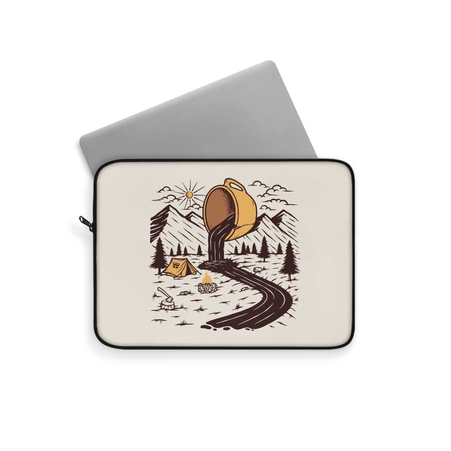 Coffee River Laptop Sleeve - Camping Coffee Art Laptop Case for Outdoor Lovers & Digital Nomads