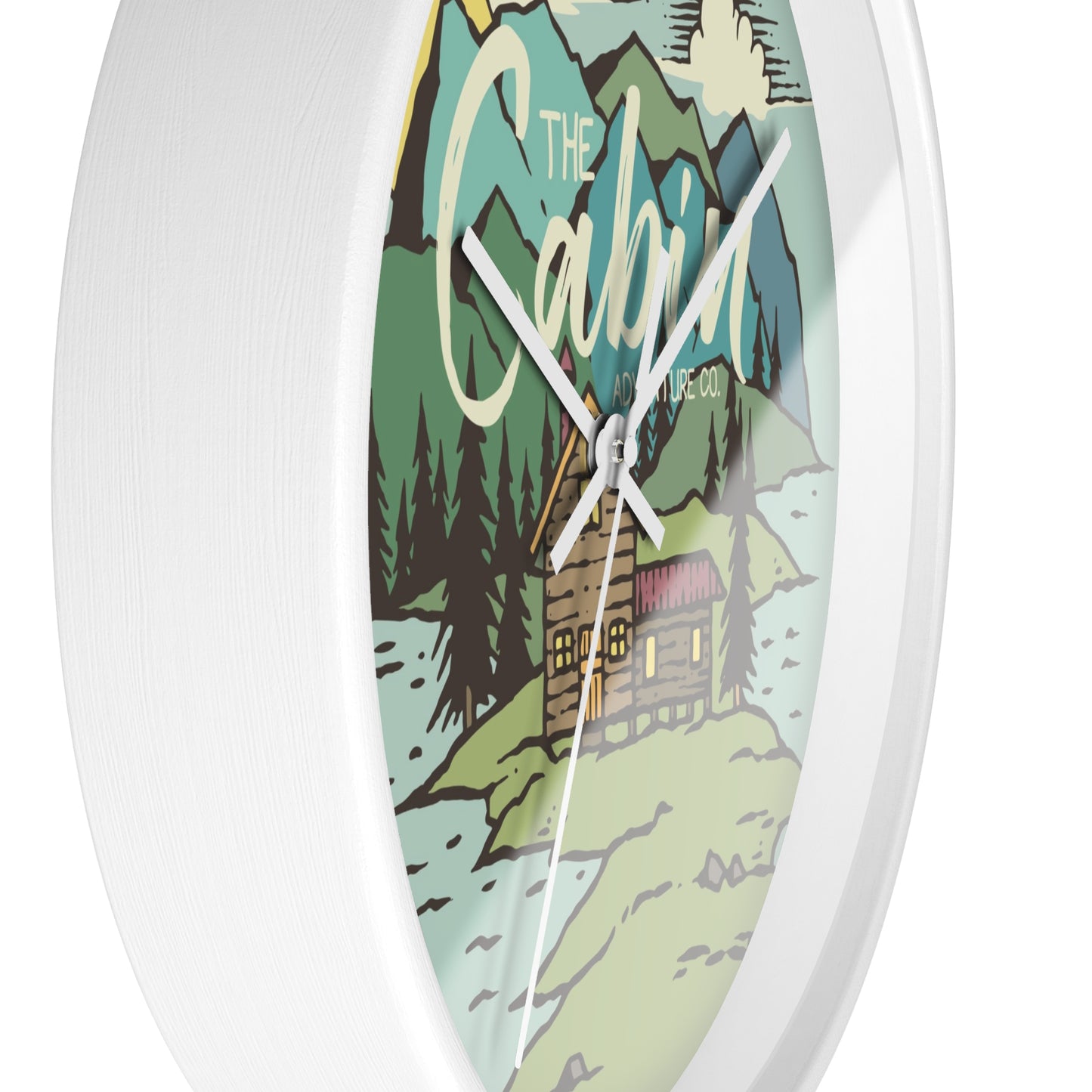 Cabin by the Lake Wall Clock - Cozy Nature Home Decor with Calm Mountain Illustration