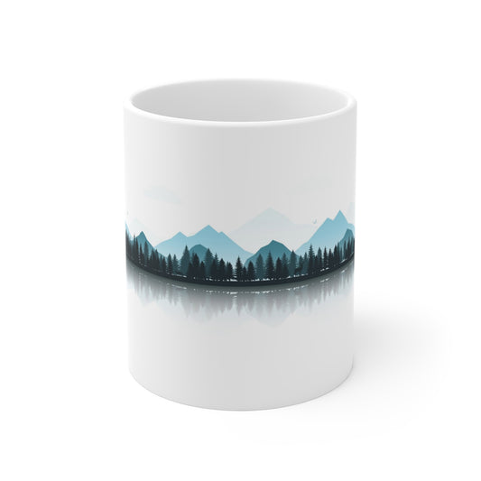 Mountain Landscape Mug 11oz, Nature Forest Coffee Cup, Minimalist Outdoors Mug, Hiking Gift for Men, Cabin Decor, Scenic Mountain Cup