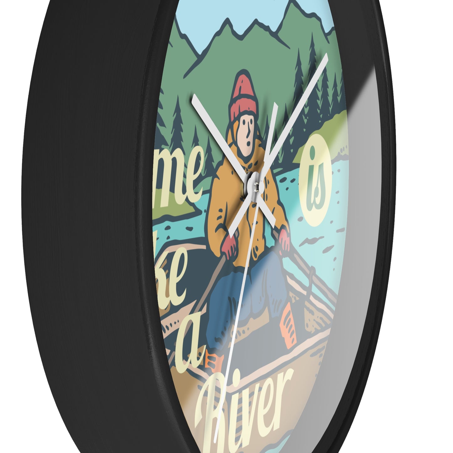 Time Is Like a River Wall Clock - Cozy Nature Home Decor with Calm Outdoor Illustration