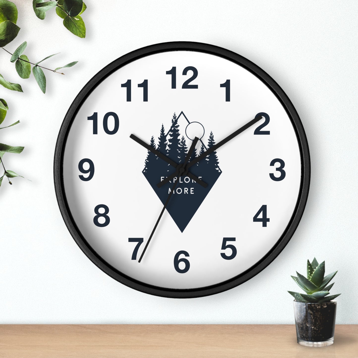 Explore More Wall Clock - Minimal Forest & Mountain Design, Adventure Quote Clock