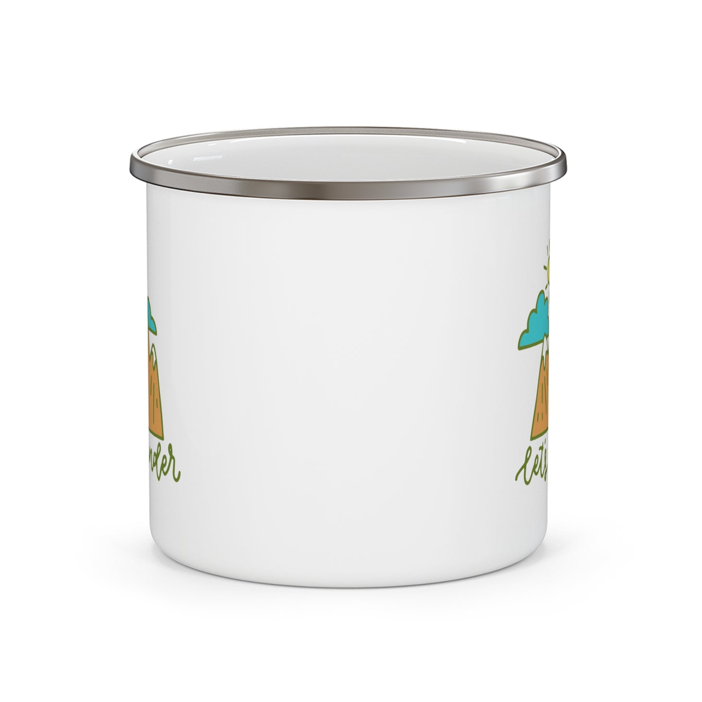 Lets Wander Enamel Camping Mug - Mountain Adventure Coffee Cup, Outdoor Travel Mug